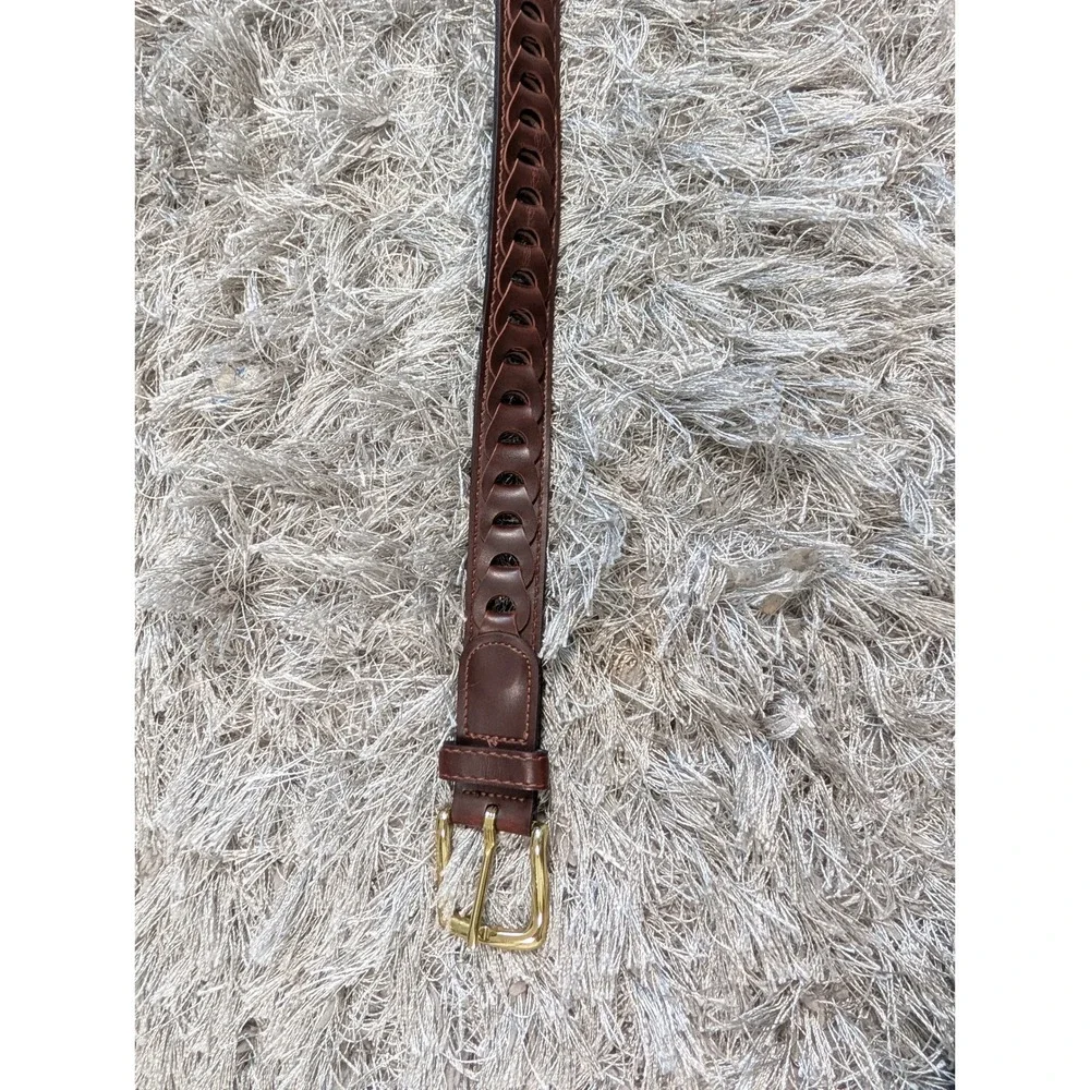 Unbranded Mens Brown Braided Bonded Leather‎ Belt Size 34 Gold Buckle